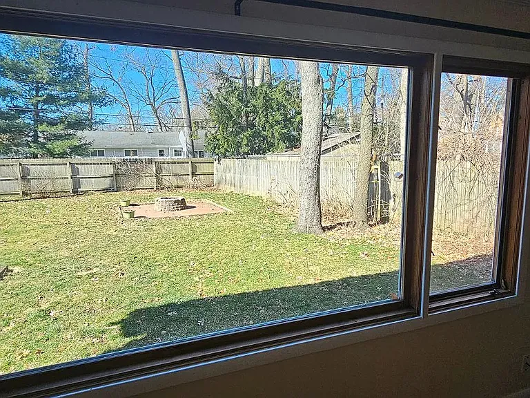 Living room window looking into the backyard