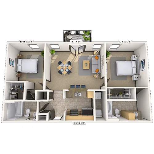 Floor plan Traditional 2x2 921-960 SF