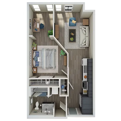 Floor plan 1 Bed, 1 Bath Den - MFTE - O