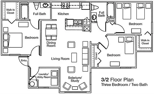 Floor plan Three Bedroom Two Bathroom 60%