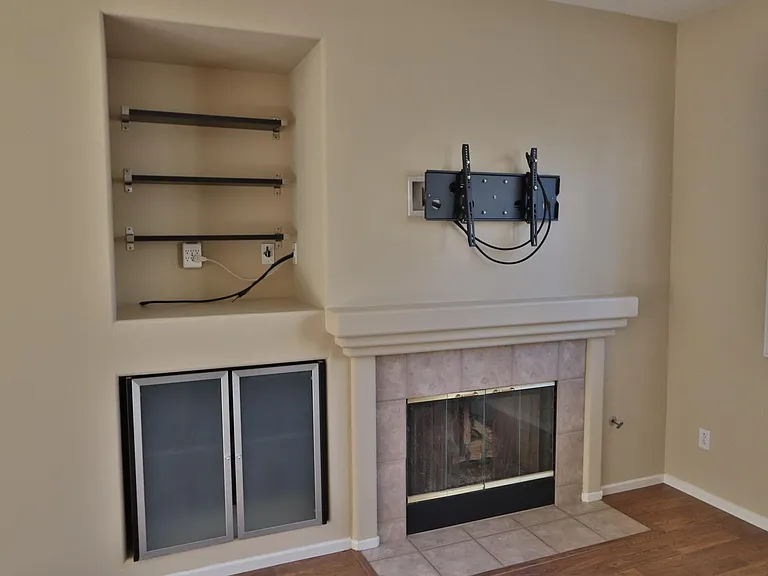 Media center has AC and video cabling included. Includes gas fire place for cozy winter nights.