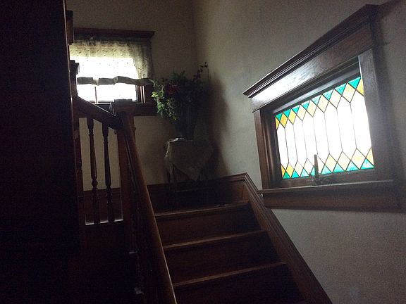 Stairs with stain glass