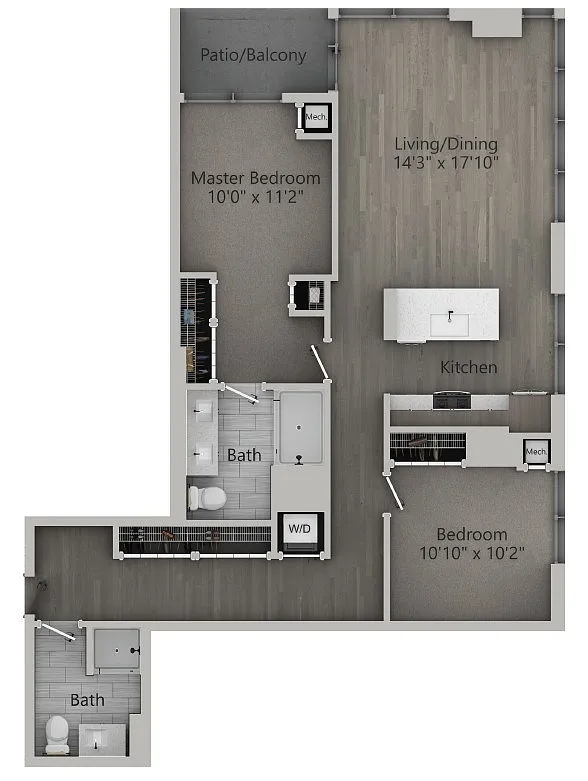 Floor plan B2 | 2 Bedroom | 1,128 SF