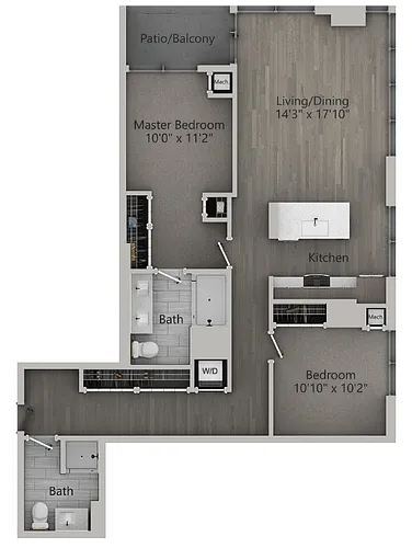 Floor plan B2 | 2 Bedroom | 1,128 SF