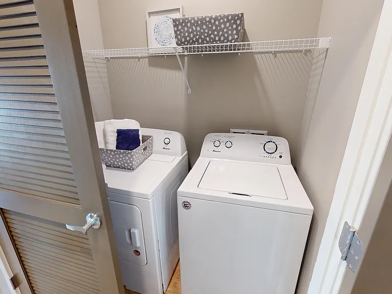 No more laundromats or shared laundry rooms _ your full-size, side-by-side washer and dryer make laundry day effortless and right at home.