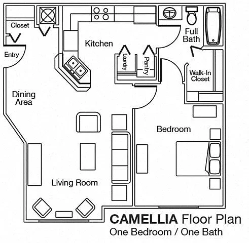 Floor plan One Bedroom One Bathroom A2 60%