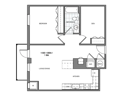 Floor plan One Bedroom and Den with Balcony or Terrace