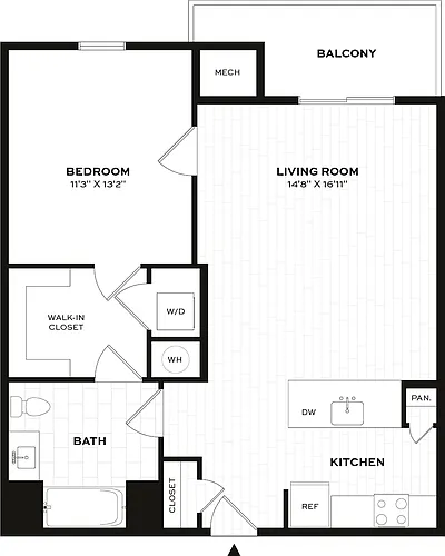 Floor plan 1 Bed/1 Bath-B-HA