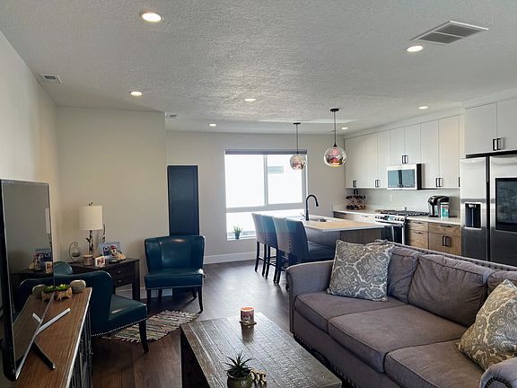 Living room into kitchen.