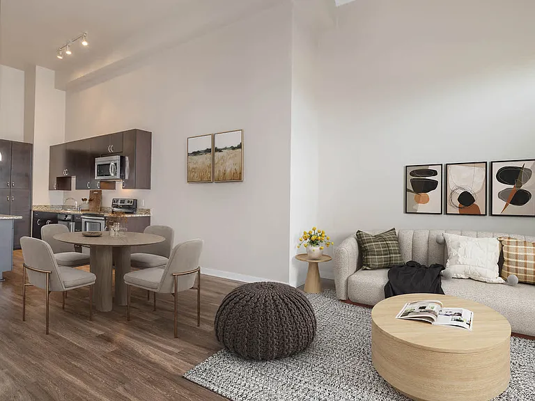 Living Area and Kitchen with Hard Surface Flooring