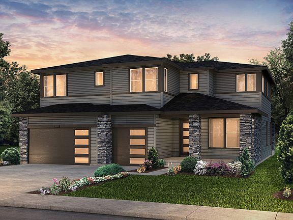 Two-story Messina plan shown in Elevation B with a four-car garage and a modern design.