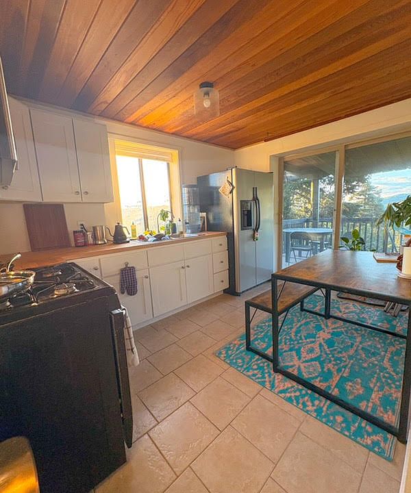 Kitchen captures morning light.