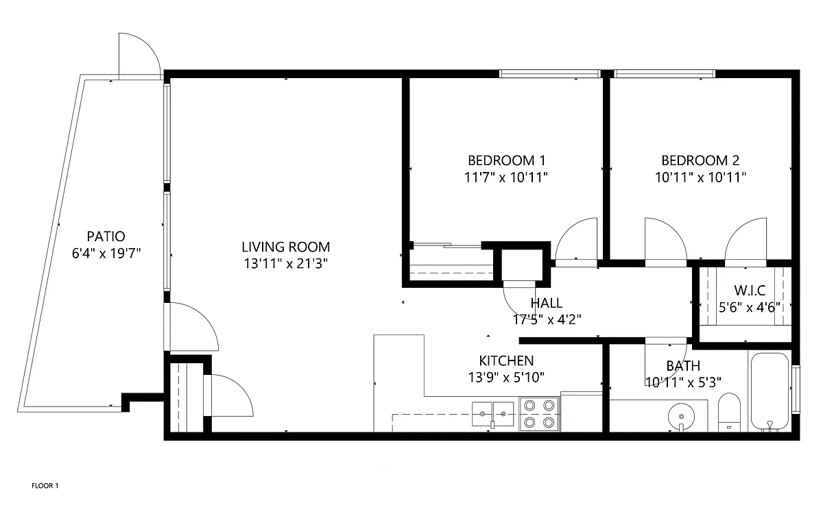 Floor plan 2 Bedroom Downstairs with Fenced Patio