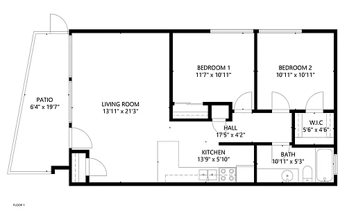 Floor plan 2 Bedroom Downstairs with Fenced Patio