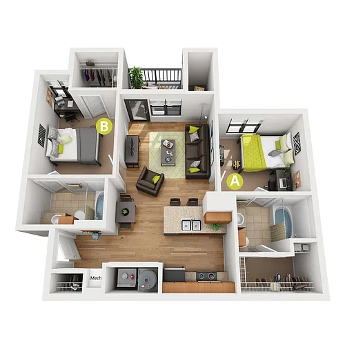 Floor plan 2 Bedroom 2 Bath Upgraded