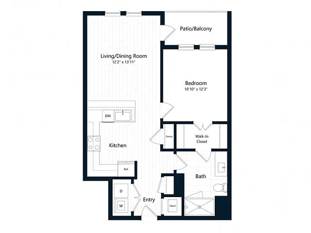 Floor plan One Bedroom One Bath (712 SF)