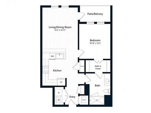 Floor plan One Bedroom One Bath (712 SF)