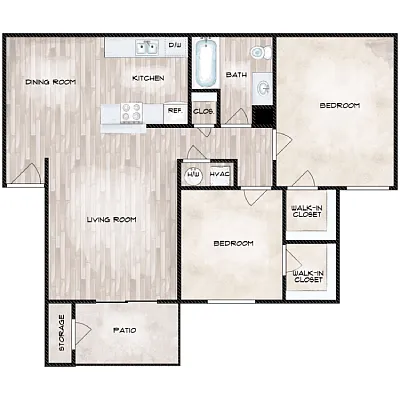 Floor plan 2 Bedroom 1 Bathroom
