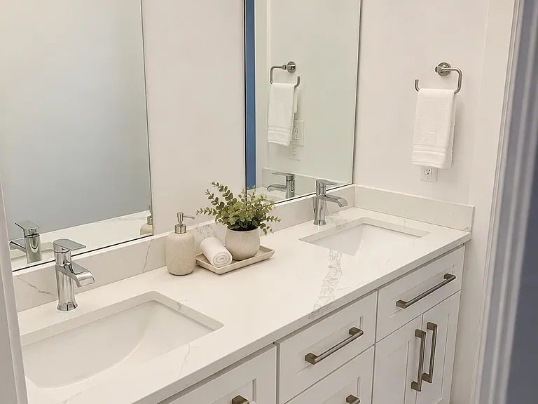 Main bath has double vanity