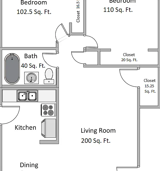 Brentwood 2BR/1BA--Floor Plan Brentwood 2BR/1BA--Floor Plan