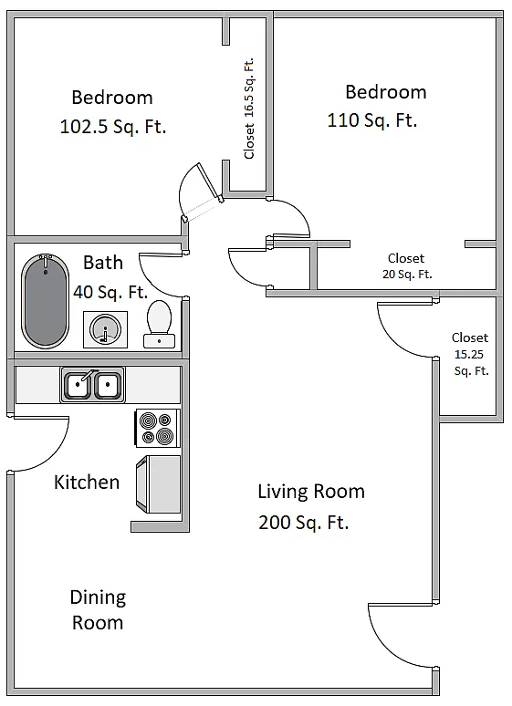 Floor plan 2BR/1BA-Brentwood