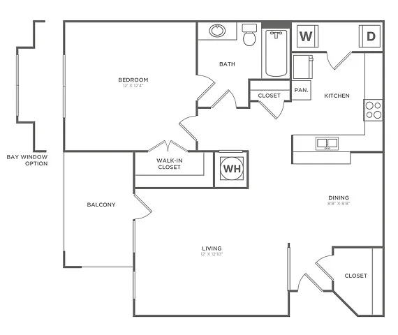 Floor plan Ascot with Bay (773 SF)
