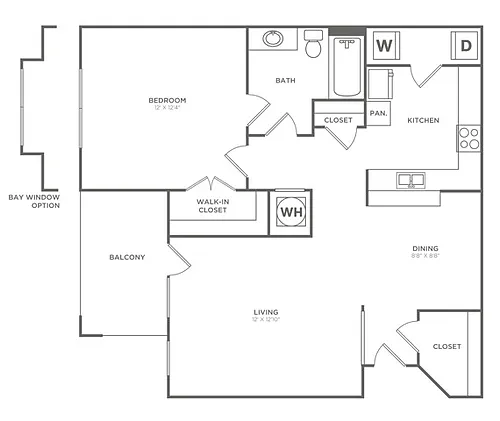 Floor plan Ascot with Bay (773 SF)