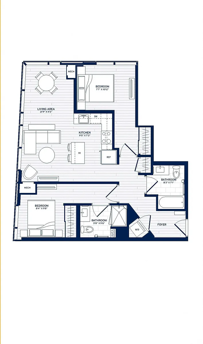 Floor plan 2 Bed/2 Bath-E1