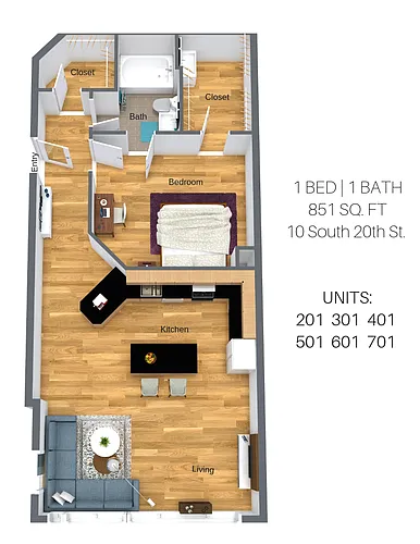 Floor plan 1 Bedroom: Canal Walk 3