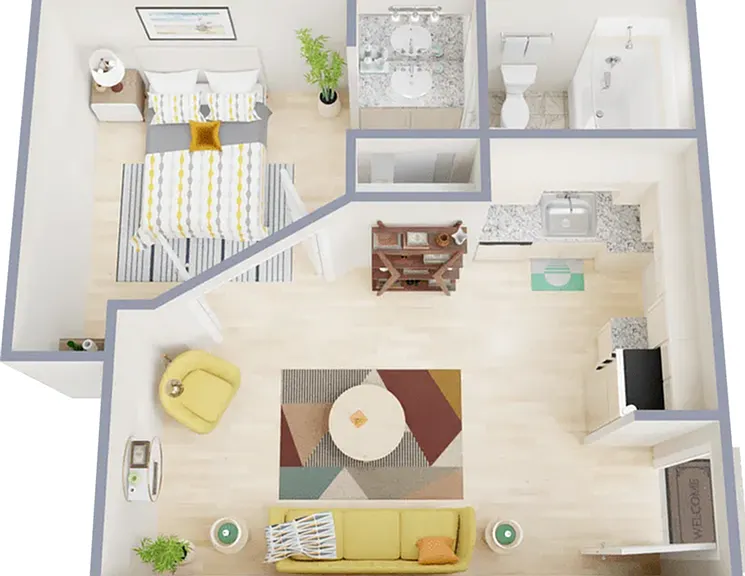 A1 - 446 square foot one bedroom, one bath apartment A1 - 446 square foot one bedroom, one bath apartment
