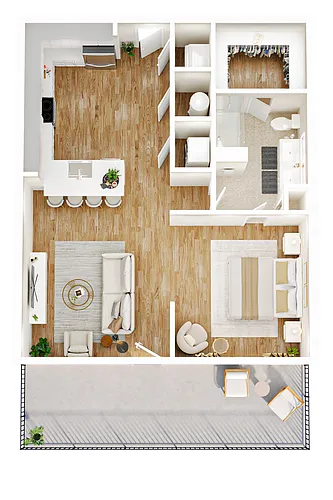 Floor plan 1B1B with Balcony