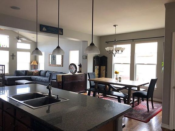 View from kitchen towards dining area and living room