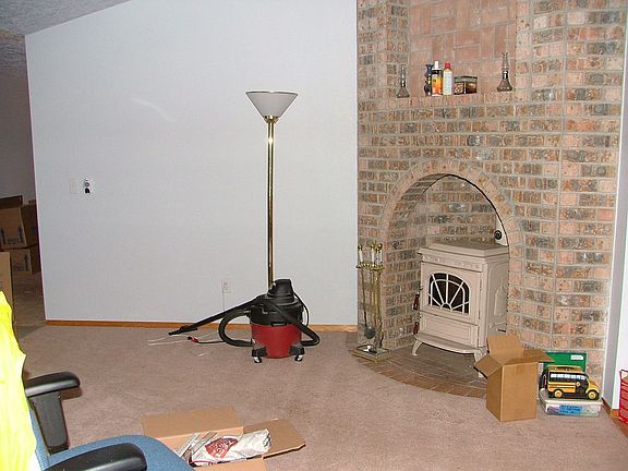 Wood burning stove in family room