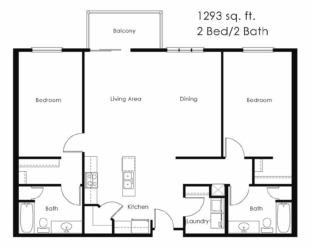 Floor plan 2 Bed 2 Bath | 1293 sqft