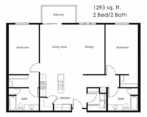 Floor plan 2 Bed 2 Bath | 1293 sqft
