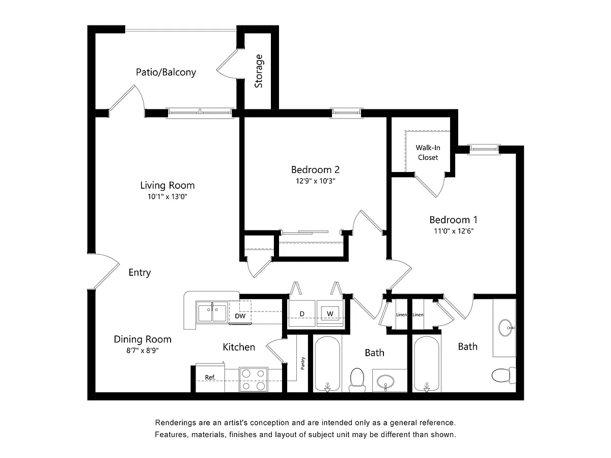 Floor plan B1 | 2 Bed | 2 Bath