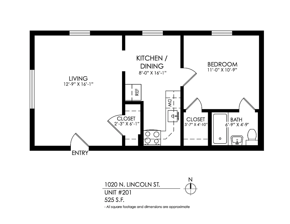 Floor plan 1 Bedroom, 1 Bath