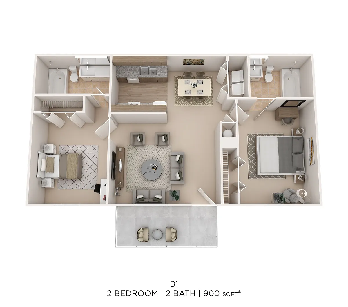 Floor plan Two Bed Two Bath 900 Sqft