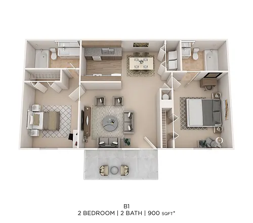 Floor plan Two Bed Two Bath 900 Sqft