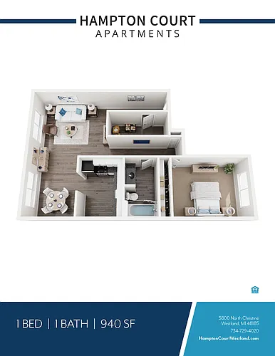 Floor plan 1 Bedroom 1 Bathroom Extended