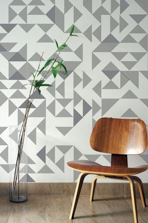 Modern Living Room with interior wallpaper, Wallpaper, travertine tile floors, Large Ceramic Tile