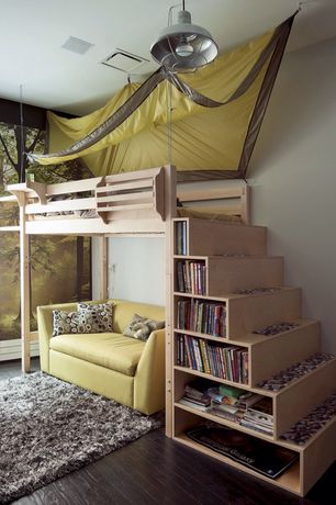 Kids Bedroom with Carpet, Hardwood floors, Mural, Troll Forest, Movie Twin Sleeper Sofa, Pendant Light, High ceiling