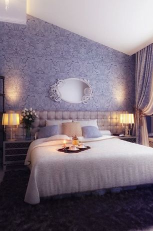 Traditional Guest Bedroom with Hardwood floors, Pine Cone Hill Kerala Matelasse Coverlet, Crown molding, Skylight, Columns