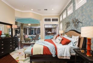 Contemporary Master Bedroom with Wallpaper, Crown molding, interior wallpaper, Branches at Sunrise Leaf Metal Wall Sculpture