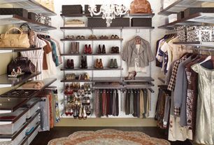 Contemporary Closet with Chandelier, Built-in bookshelf, Nourison round area rug, hardewick hall aqua 6' scalloped