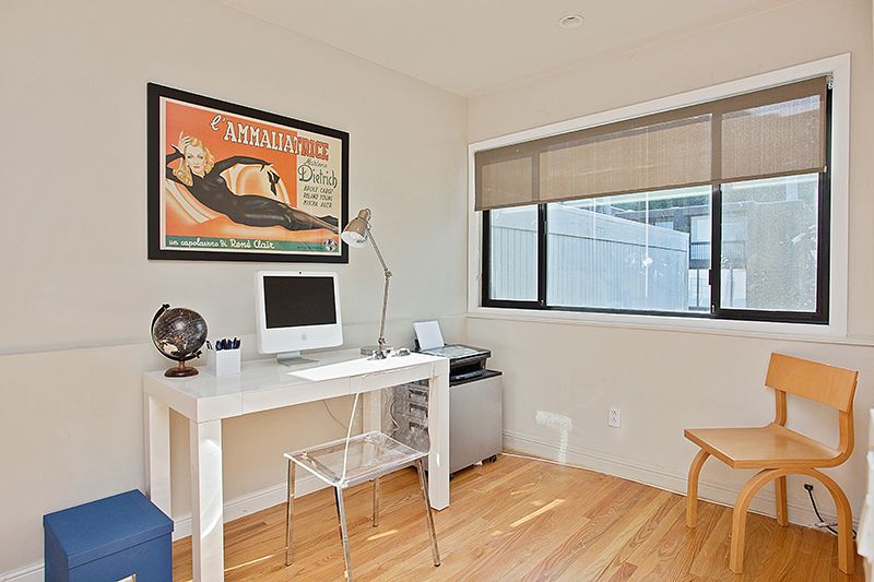 Chair Rail For Office Part - 21: Modern Home Office With Hardwood Floors, Chair Rail, Chloe Side Chair - Clear Acrylic