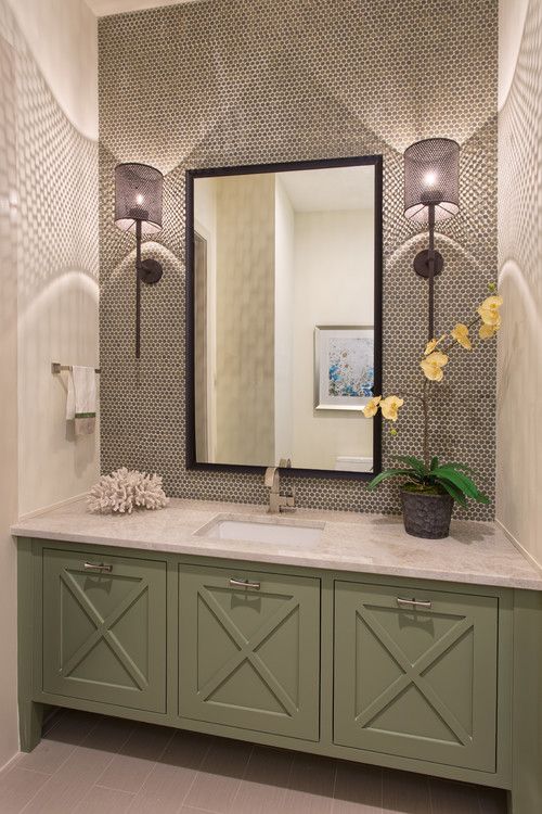 Contemporary Powder Room with Flat panel cabinets & Ceramic Tile | Zillow Digs | Zillow