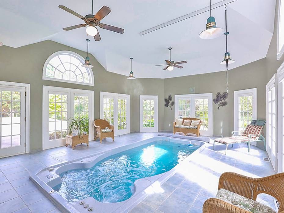 Contemporary Swimming Pool with Indoor pool & exterior tile floors in