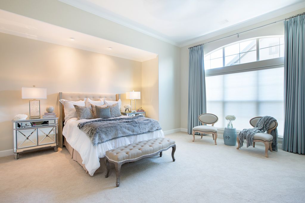 Contemporary Master Bedroom with Stained glass window by Pamela O ...