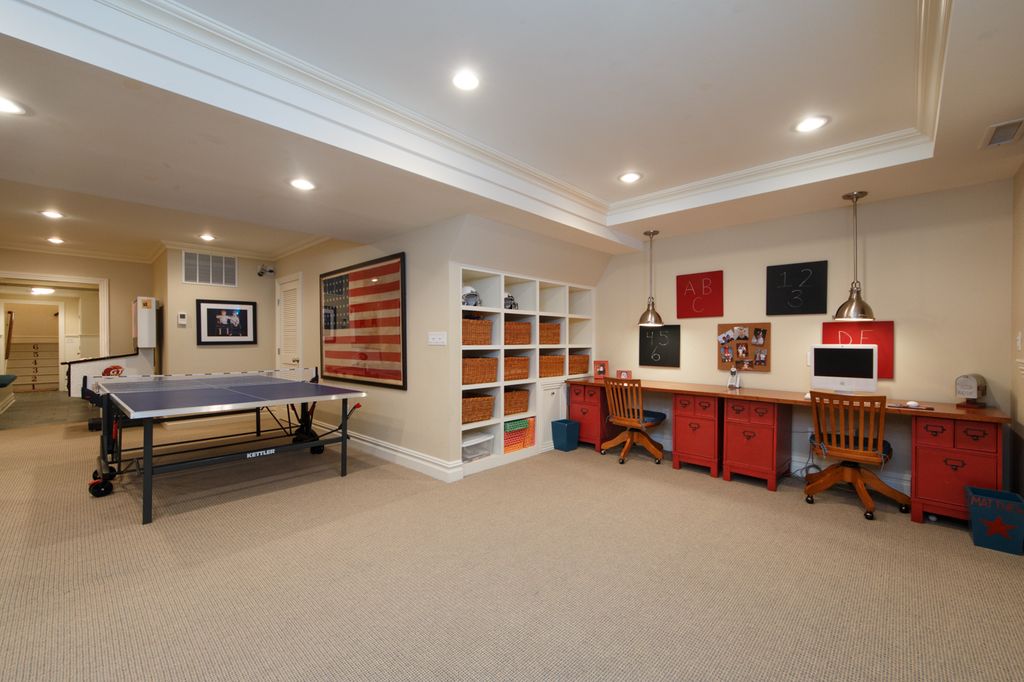 2 tags traditional basement with pendant light carpet crown molding built in bookshelf - Basement Design Ideas 2 tags traditional basement with pendant light carpet crown molding built in bookshelf - Basement Design Ideas